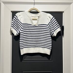 Entro Striped Knit Short Sleeve Sweater